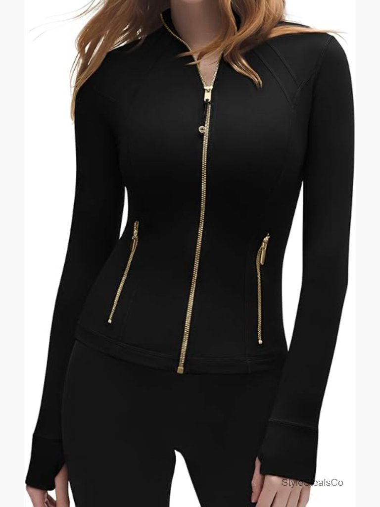 Full Zip Cropped Athletic Jacket Slim Fit Lightweight Moisture Wicking